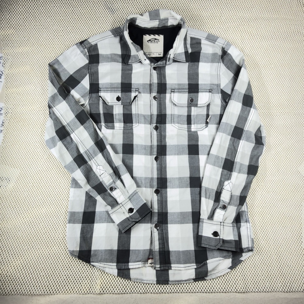 Vans Off the Wall Long Sleeve Button Up Shirt M Black White Plaid